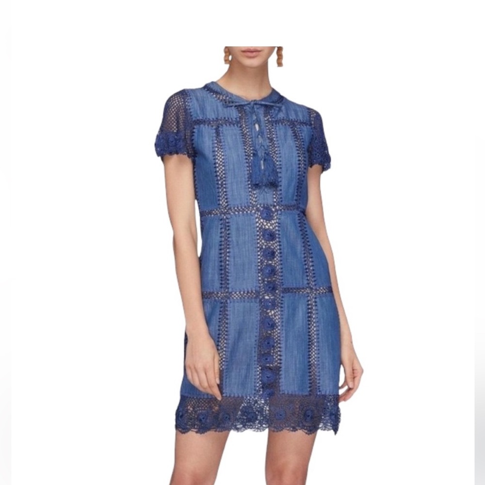 Alice and Olivia crochet denim chambray dress 4